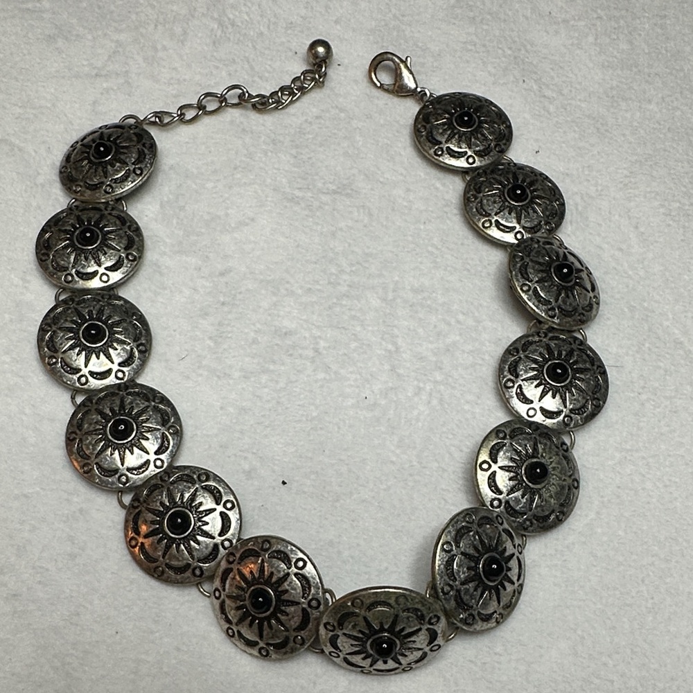 12”-14” Hammered Silver and Black Choker Necklace